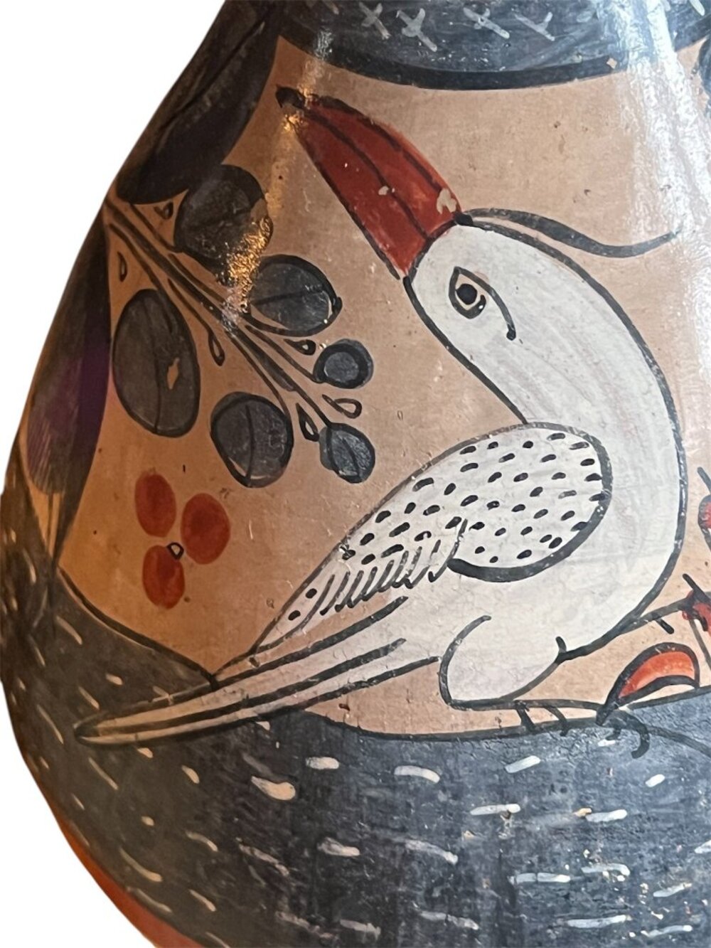 Signed Mateos Vase Handmade Tonala Pottery 9" T Bird Floral Design VTG Mexico - Picture 2 of 15